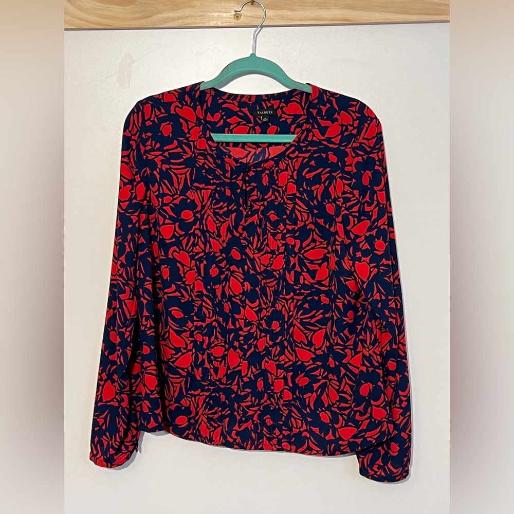 Talbots Blouse Long Sleeve Keyhole Floral Women Size Large Business‎ Casual